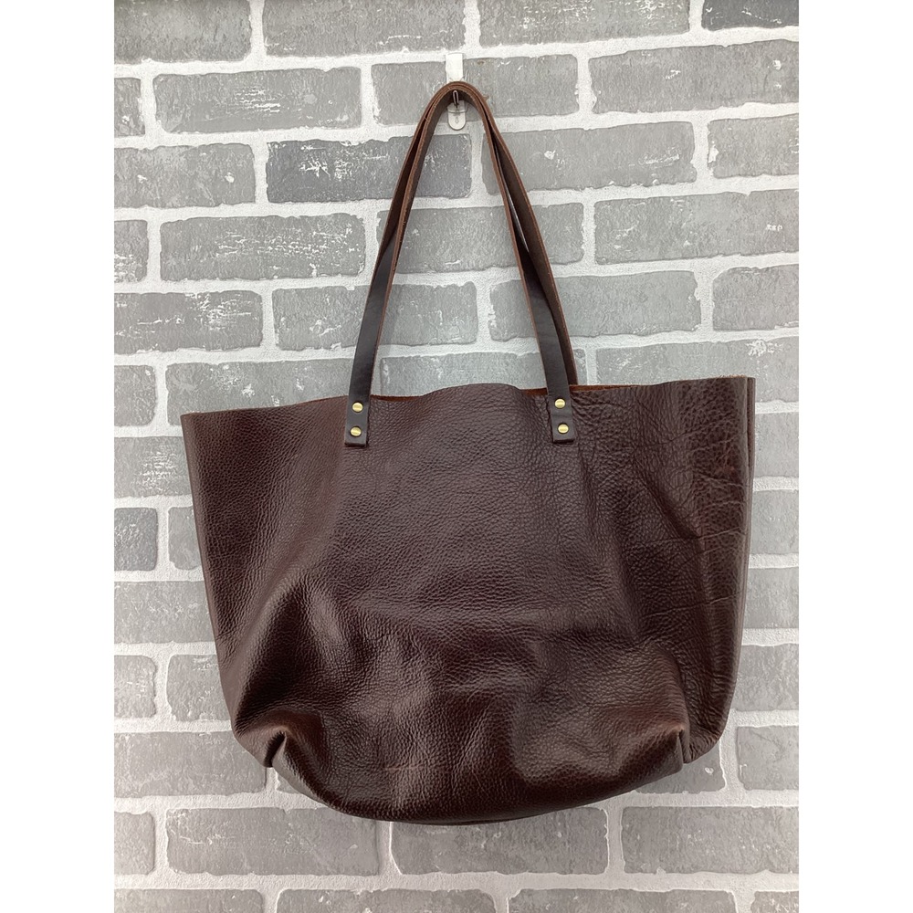 Portland Leather Goods Oversized Tote Bag Dark Brown Pebbled Leather Handmade - Picture 5 of 6